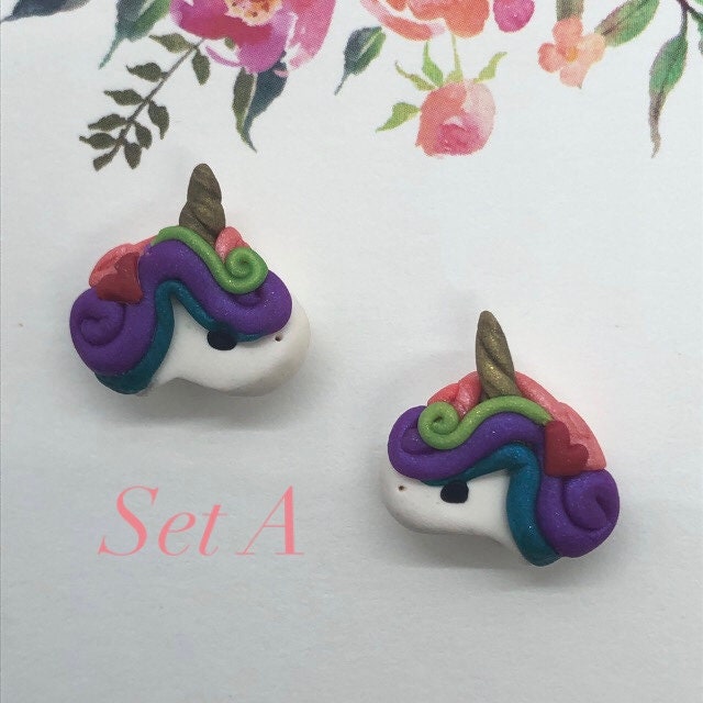 Polymer Clay Unicorn Earrings Handmade Earrings Hand Etsy