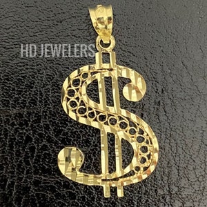 Solid 14K Gold Money Dollar Sign Pendant