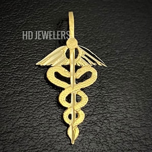 Solid 14K Gold Caduceus Nurse Pendant Charm