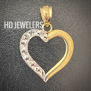 14K Solid Gold Two Tone Heart Hanger