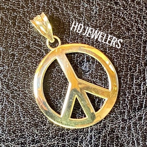Solid 14K Gold Peace Symbol Sign Pendant Charm
