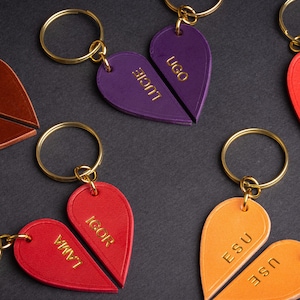 Customizable full grain leather key ring - Orange