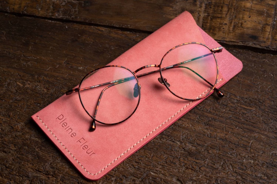 Fullgrain Leather Glasses Case Pink Etsy