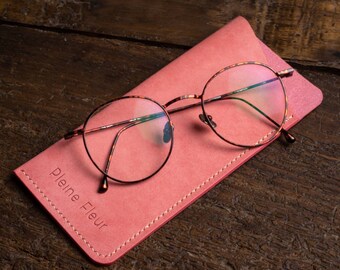 Full grain leather glasses case - Pink