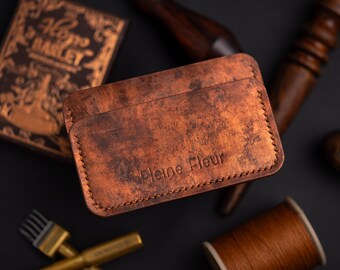 Card holder made in full grain leather - Whisky