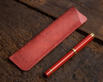 Full-grain leather pen case - Burgundy