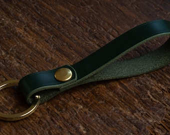 Customizable full-grain leather key ring - Bottle green