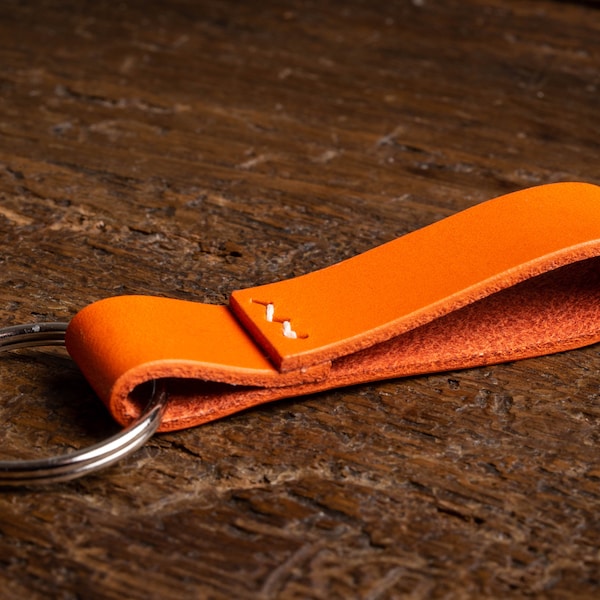 Porte-clé personnalisable en cuir pleine fleur - Orange