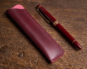 Full grain leather pen case - Plum