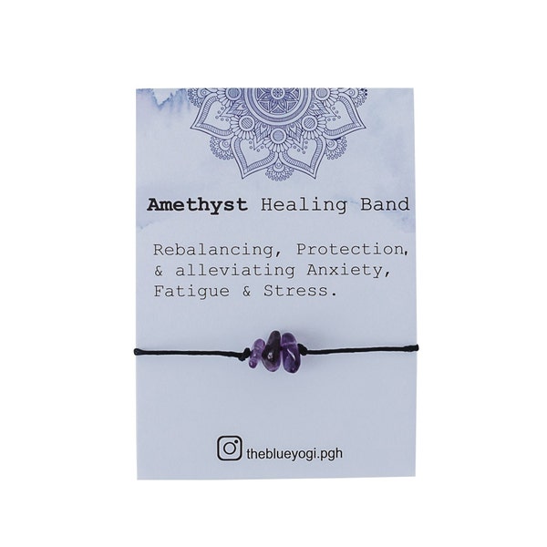 Raw Amethyst Gemstone Healing Band with an Affirmation - Dainty, Casual and Sustainable Bracelet or Anklet - Tie closure