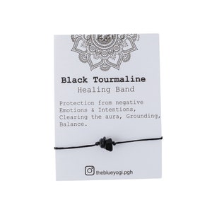 Raw Black Tourmaline Gemstone Healing Band with an affirmation - Minimal, casual and Stackable - Tie Closure