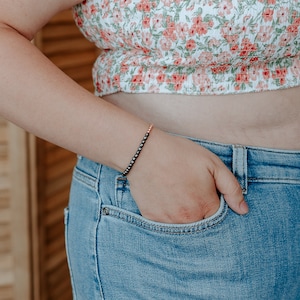 Dainty and Elegant Multi-Faceted Hematite beads + Genuine and solid 3mm Copper Bead Bracelet  - Stretchy and Stackable