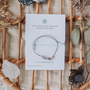 Grief crystal bracelet/anklet with an affirmation - Dainty, Casual and Stackable - Tie closure