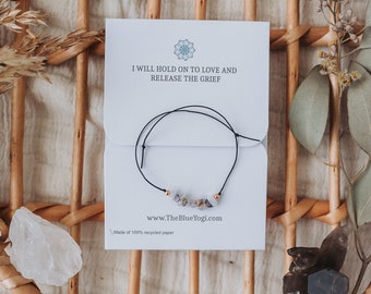 Grief crystal bracelet/anklet with an affirmation - Dainty, Casual and Stackable - Tie closure