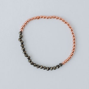 Dainty and Elegant Multi-Faceted Pyrite beads + Genuine and solid 3mm Copper Bead Bracelet - Stretchy and Stackable