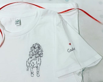 Pet portrait embroidered T-Shirt organic cotton, mens and ladies sizes