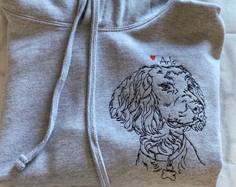 Pet portrait custom embroidered hoodie cotton, mens and ladies size, custom personalised pet gift