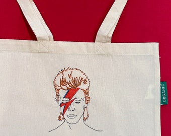 David Bowie embroidered tote bag organic cotton personalised handbag- Aladdin Sane, Ziggy Stardust