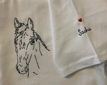 Horse portrait embroidered T-Shirt organic cotton, mens and ladies sizes