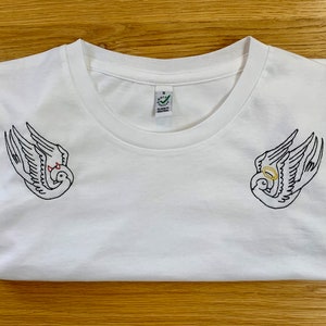 Tattoo design shirt - vintage tattoo art t-shirt, embroidered Organic handmade - devil and saint design