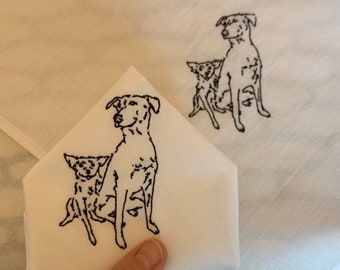 Pet portrait custom pocket square embroidered cotton