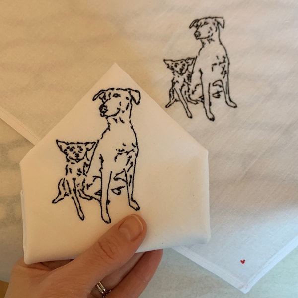 Pet portrait custom pocket square embroidered cotton