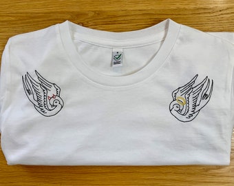 Embroidered Organic Cotton T-Shirt – Devil & Angel Tattoo Design