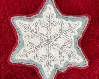 Snowflake Christmas tree decoration, handmade embroidered snowflake bauble, personalised unique