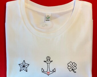 Custom Embroidered Tattoo Organic Cotton T-Shirt - Choose Your Designs