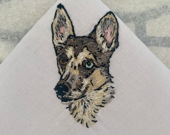 Pet portrait custom pocket square embroidered coloured image cotton