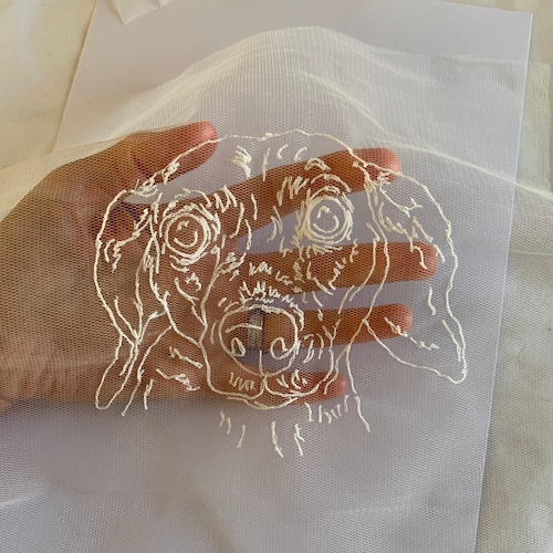 Écusson de voile de mariage pour portrait d'animal de compagnie en tulle de mariée personnalisé