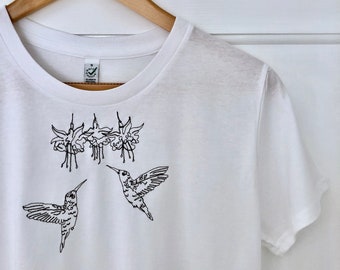Personalised custom embroidered T-Shirt organic cotton, hummingbird, child doodle, pet portrait