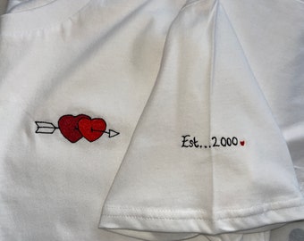 Valentine's couples embroidered T-Shirt organic cotton, mens and ladies sizes