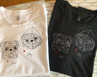 Childrens pet portrait embroidered T-Shirt organic cotton, kids sizes