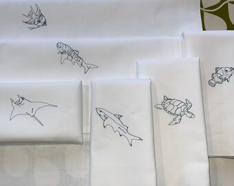Aquatic Wildlife Napkins quality organic cotton table dressing