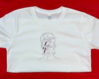 David Bowie embroidered T-Shirt organic cotton, mens and ladies sizes