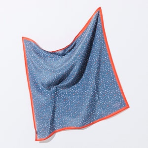 Silk square scarf | Blue / grey geometric printed | 42 x 42 cm | Handmade in UK | Original artwork | Gifts for her