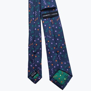 Silk tie | *Limited edition* | Blue geometric zig zag printed tie | Wedding tie | Handmade in UK | Original artwork | Gifts for him