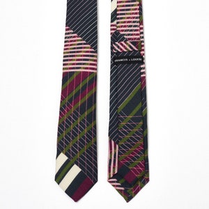 Wool tie | Navy wool tie with purple and green check print | Wedding tie | Handmade in UK | Original artwork | Gifts for him