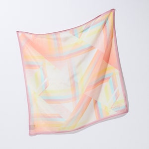 Silk square scarf | Geometric print in light yellow, pink and blue | 42 x 42 cm | Handmade in UK | Original artwork | Gifts for her