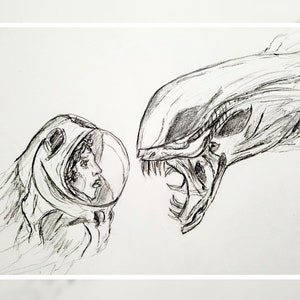 Alien Xenomorph Horror Art Print / Alien Drawing / 8 x 10 Inches / Xenomorph Wall Decor / Geek Gift / Nerd Gift / PetraJArt