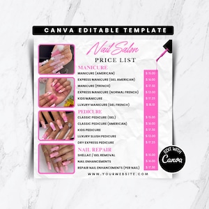 Nagelstudio Preisliste Flyer Vorlage | Bearbeitbares Canva-Menü (Digitaler Download)