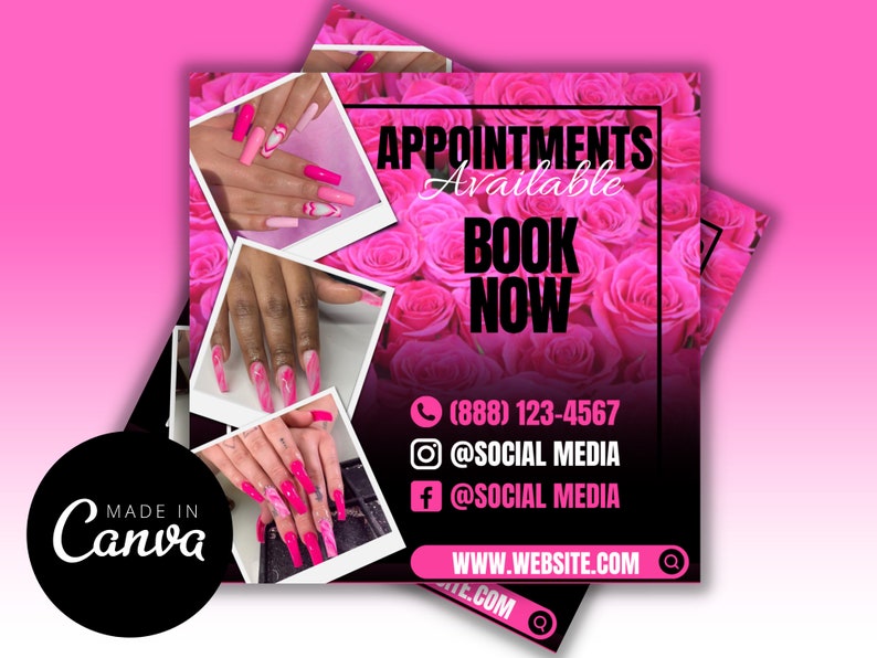 Editable Booking Flyer, Booking Flyer, Book Now, Appointments Available Flyer, Social Media Flyer, Nail Appointment Flyer 