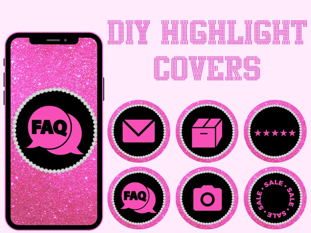 DIY Cover Highlights, Pink Glitter Cover Highlights, Diy Cover Highlights for Instagram, Canva