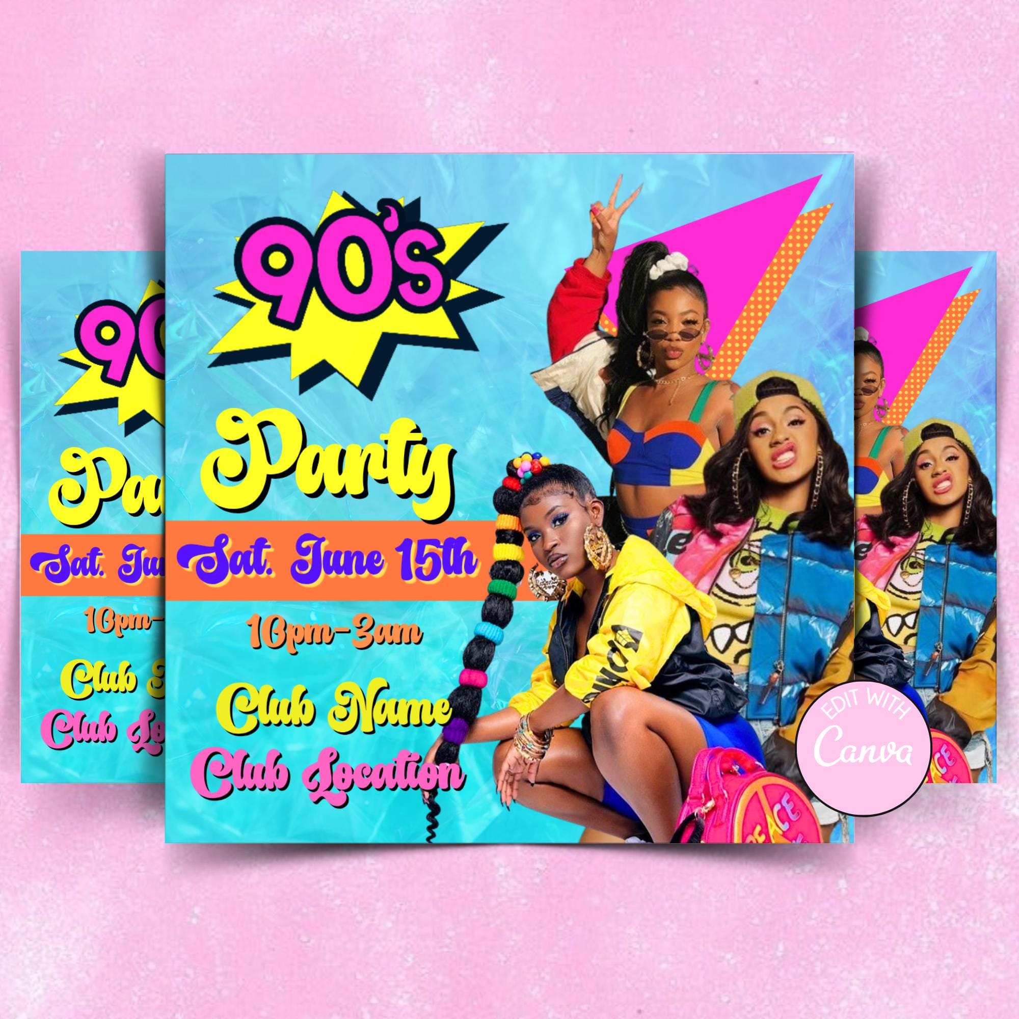 Freaknik Party Flyer Template | 90s Theme Party Flyer | Editable Canva Club Flyer