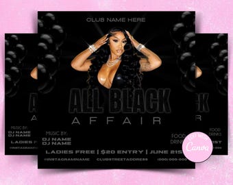 All Black Affair Party flyer - All black Birthday template - Editable party invitation - instant download -  social media flyer