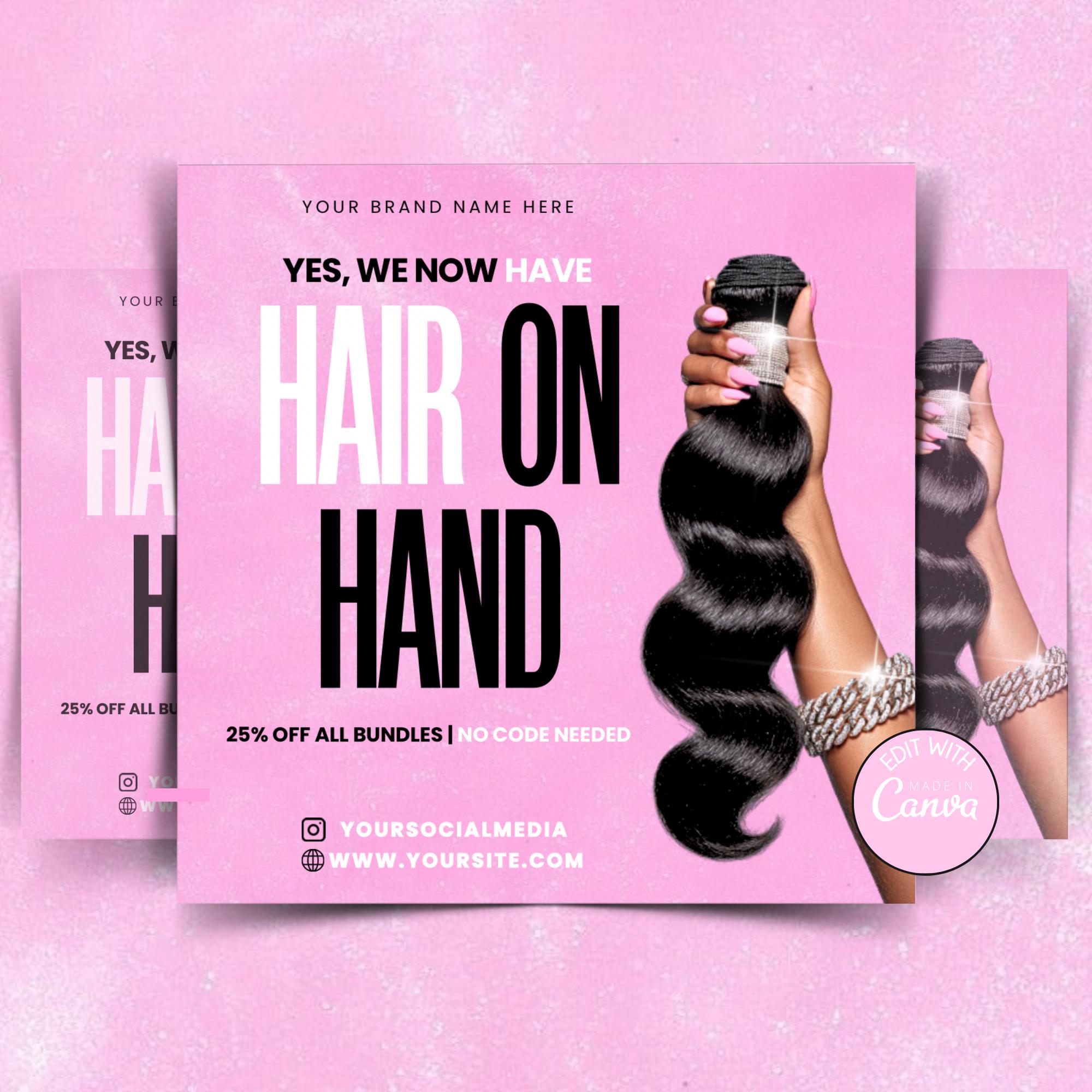 Hair On Hand Flyer Template | Editable Wig & Bundle Sale Flyer | Instant Download Canva Design
