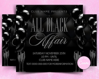 All Black Affair Party Flyer Template | Elegant Black Party Invite | Editable Canva Event Flyer
