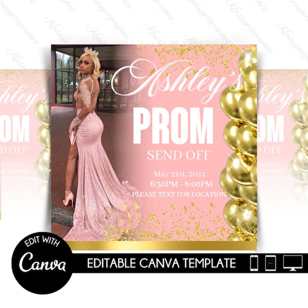 Prom send off flyer, prom social media flyer, prom send off invitation,  prom night party, class of 2024, editable prom flyer