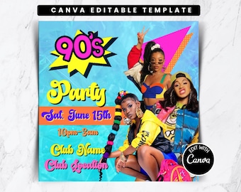 Freaknik Party Flyer Vorlage: 90er Jahre Thema, bearbeitbares Canva Design (Digitaler Download